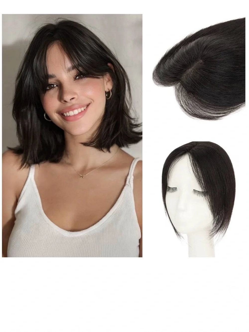 100% Human👩🏻Remy Toppers With Side Bang Hair Toppers 10 Inch #1B Natural Black